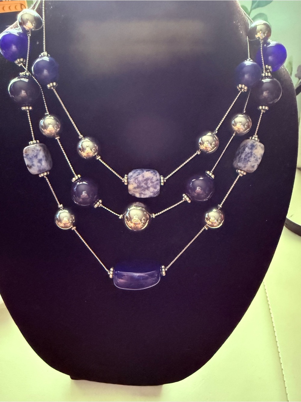 Women’s Three-Strand Blue Beaded Necklace